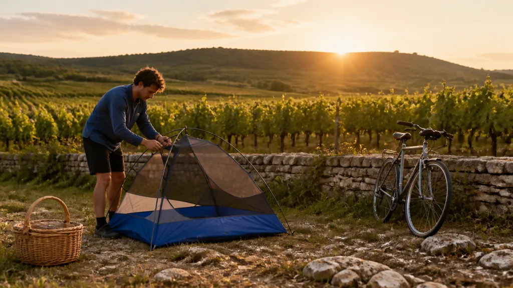 Camping avec vue satisfaisante sur vignes et villages de Savigny-lès-Beaune
