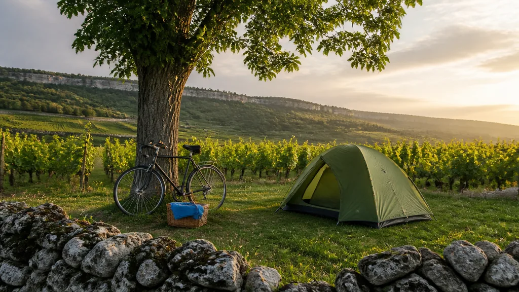 Plusieurs emplacements de camping à Savigny-lès-Beaune avec tentes et caravanes